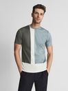Reiss Sage/White Deano Mercerised Colourblock T-Shirt