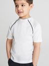 Reiss White Stratford Junior Piped Knitted Trim Crew Neck Tee