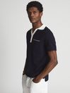 Reiss Navy Maya Open Collar Velour Polo T-Shirt