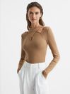 Reiss Camel Jamie Cross Front Ribbed Jersey Top