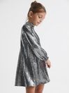 Reiss Silver Ariana Senior Sequin Short Skater Dress