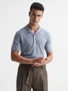 Reiss Dove Blue Moore Merino Wool Revere Collar Polo T-Shirt