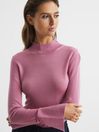 Reiss Pink Sasha Merino Wool Split Sleeve Jumper