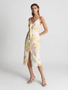 Reiss Yellow Kay Tie Front Printed Dress