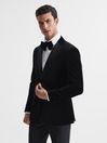 Reiss Black Ace Single Breasted Velvet Blazer