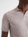 Reiss Oatmeal Malbec Open Collar Silk Merino Polo Shirt
