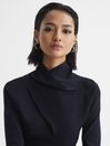Reiss Navy Elsie High Neck Cropped Co Ord Top