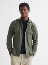 Reiss Khaki Burley Textured Twin Pocket Overshirt