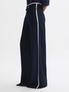 Reiss Navy Lina Petite High Rise Wide Leg Trousers