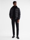 Reiss Black Frost Faux Fur Trim Puffer Jacket