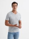 Reiss Grey Marl Dayton Cotton V-Neck T-Shirt