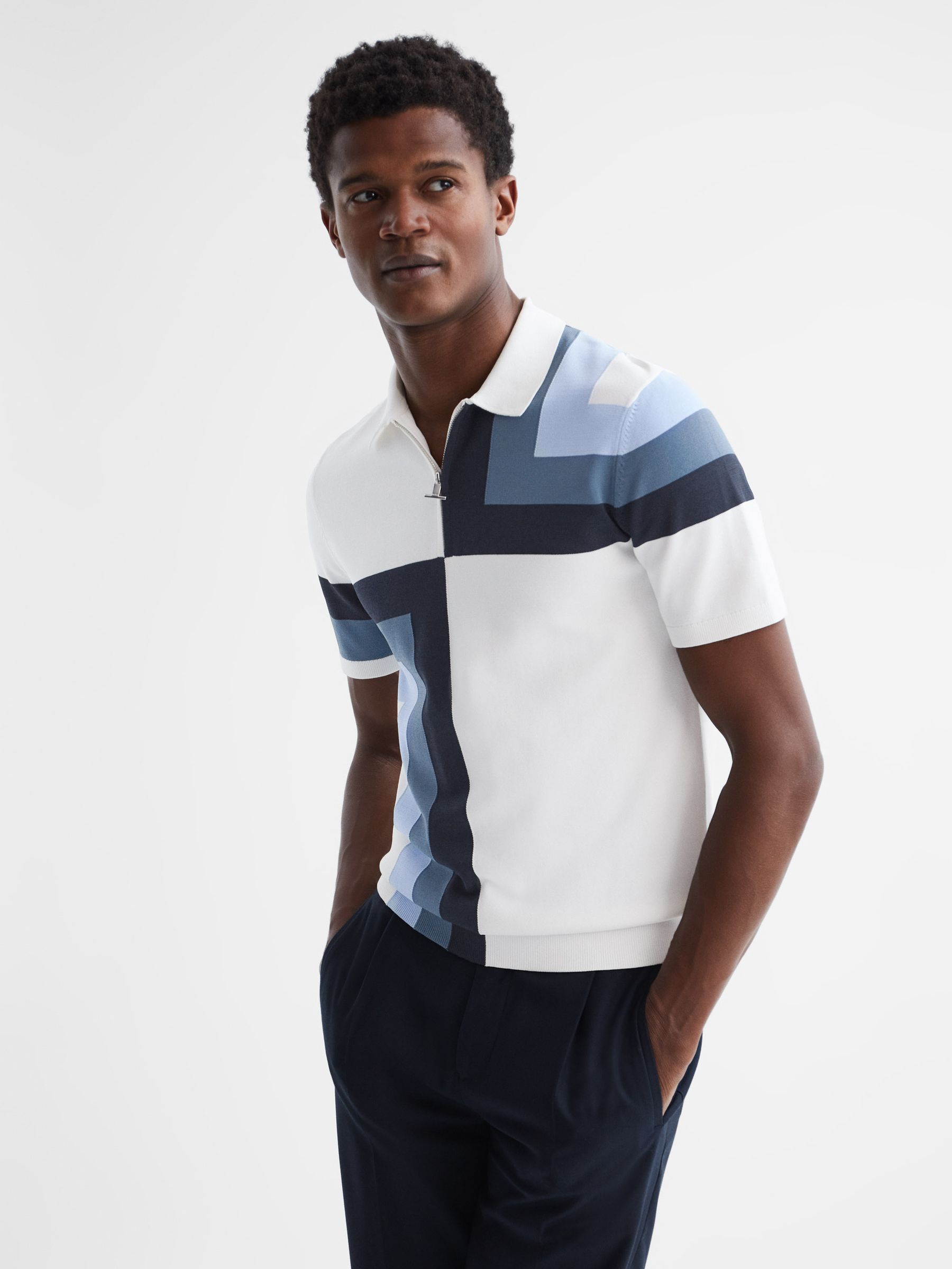 Reiss Chapel Slim Fit Short Sleeve Half Zip Colourblock Polo Shirt - REISS