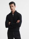 Reiss Black Blackhall Merino Wool Zip Neck Jumper