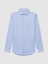 Reiss Mid Blue Remote Cotton Satin Slim Fit Shirt