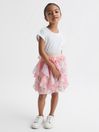 Reiss Pink Print Lola Junior Ruffle Tulle Skirt