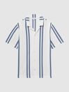 Reiss White/Air Force Blue Castle Slim Fit Ribbed Cuban Collar Shirt