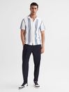 Reiss White/Air Force Blue Castle Slim Fit Ribbed Cuban Collar Shirt