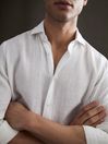 Reiss White Ruban Linen Long Sleeve Shirt