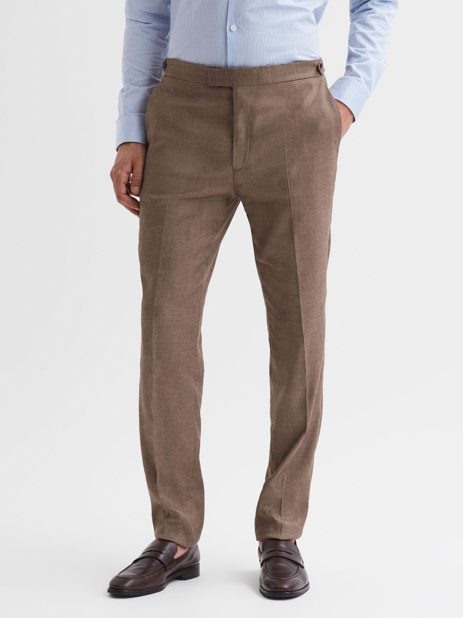 Twill Side Adjuster Trousers in Tobacco REISS