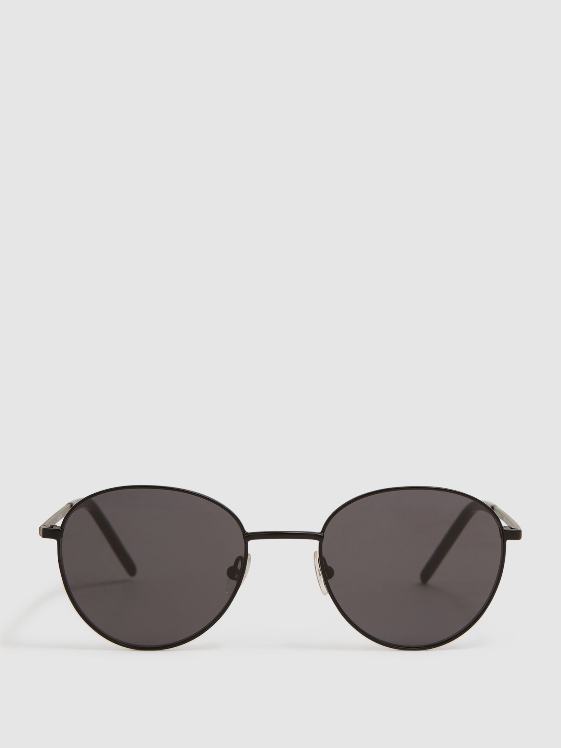 Paige Round Metal Frame Sunglasses in Black - REISS