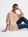 Reiss Orange/White Emma Relaxed Fit Striped Cotton Shirt