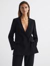 Reiss Black Margeaux Collarless Double-Breasted Blazer