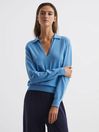 Reiss Blue Nellie Deep V-Collared Knit Top