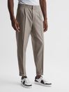 Reiss Oatmeal Melange Brighton Pleat Front Relaxed Trousers