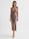 Reiss Mink Fontaine Lace Trim Midi Dress
