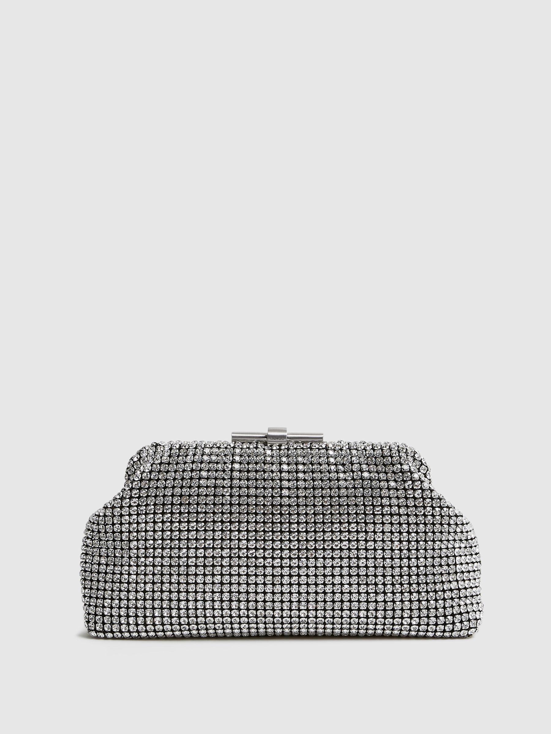 Embellished Clutch Bag in Silver REISS