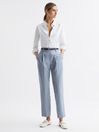 Reiss Pale Blue Shae Taper Tapered Linen Trousers