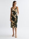 Reiss Khaki Alice Fitted Floral Print Midi Dress