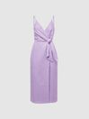 Reiss Lilac Esme Linen Side Tie Midi Dress