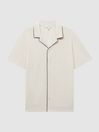 Reiss Ecru Defoe Velour Cuban Collar Shirt