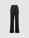 Reiss Navy Cleo Linen Wide Leg Drawstring Trousers