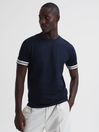 Reiss Navy Dune Mercerised Cotton Striped T-Shirt