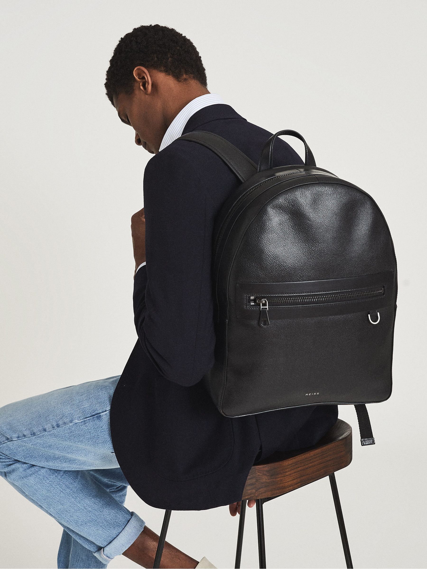 Reiss Black Ethan Leather Backpack REISS USA