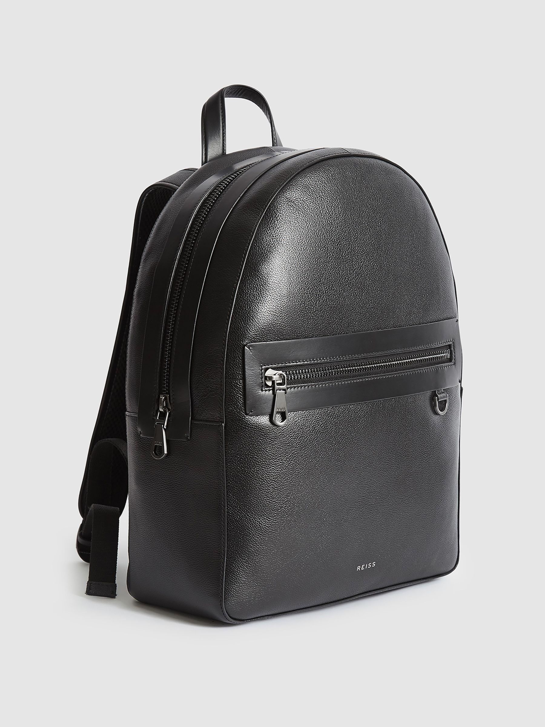 Reiss Black Ethan Leather Backpack REISS USA