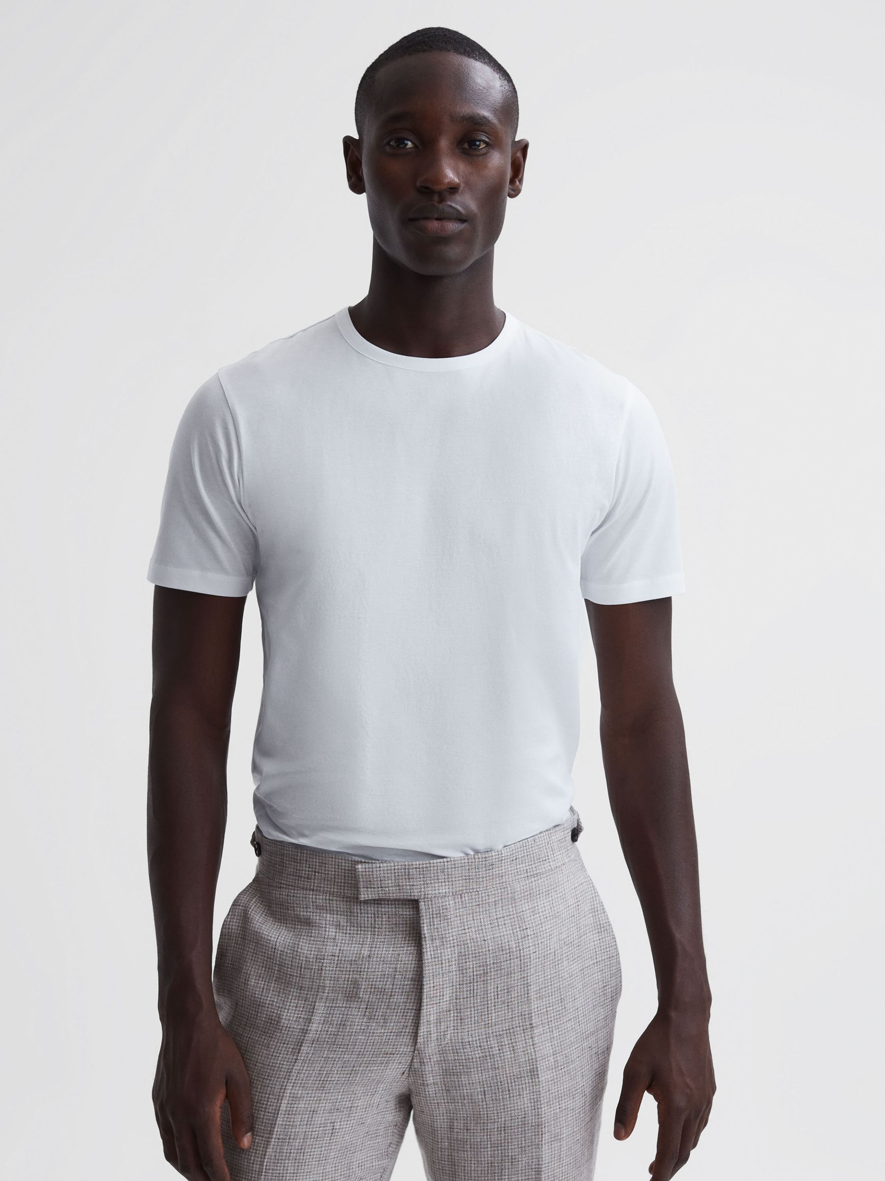 Mercerised Cotton Crew Neck T-Shirt in White - REISS