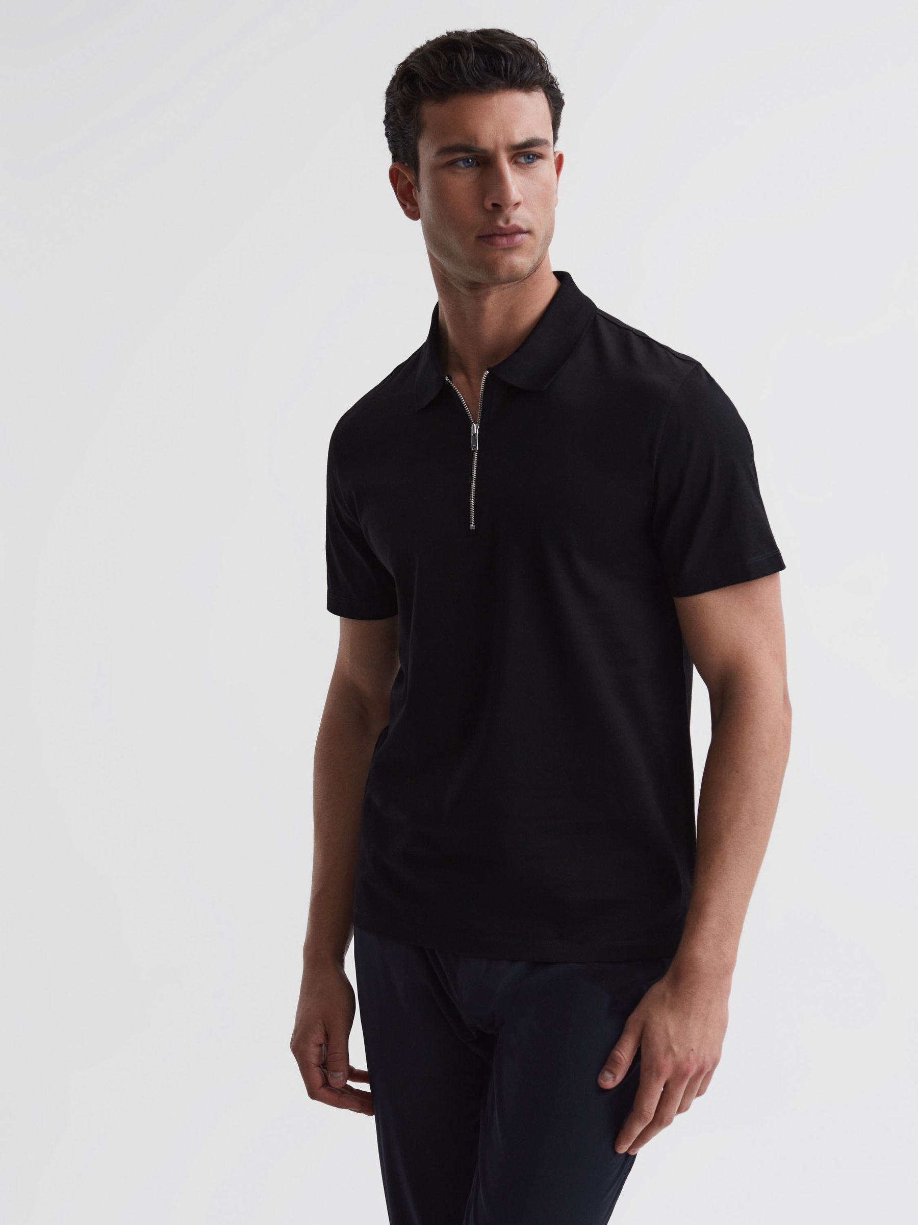 Mercerised Egyptian Cotton Polo Shirt in Black - REISS