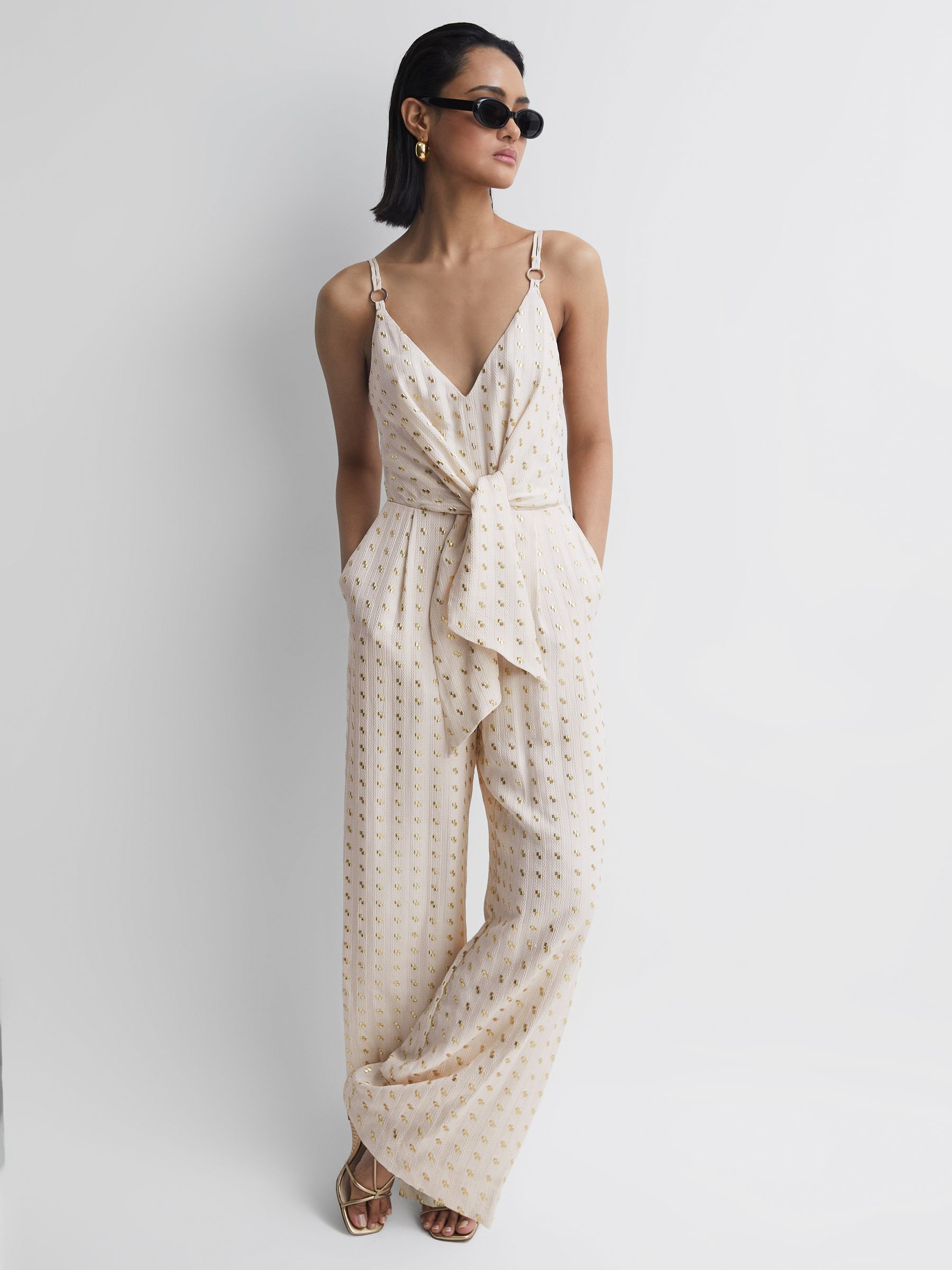 Metallic Detail Jumpsuit in Ivory REISS