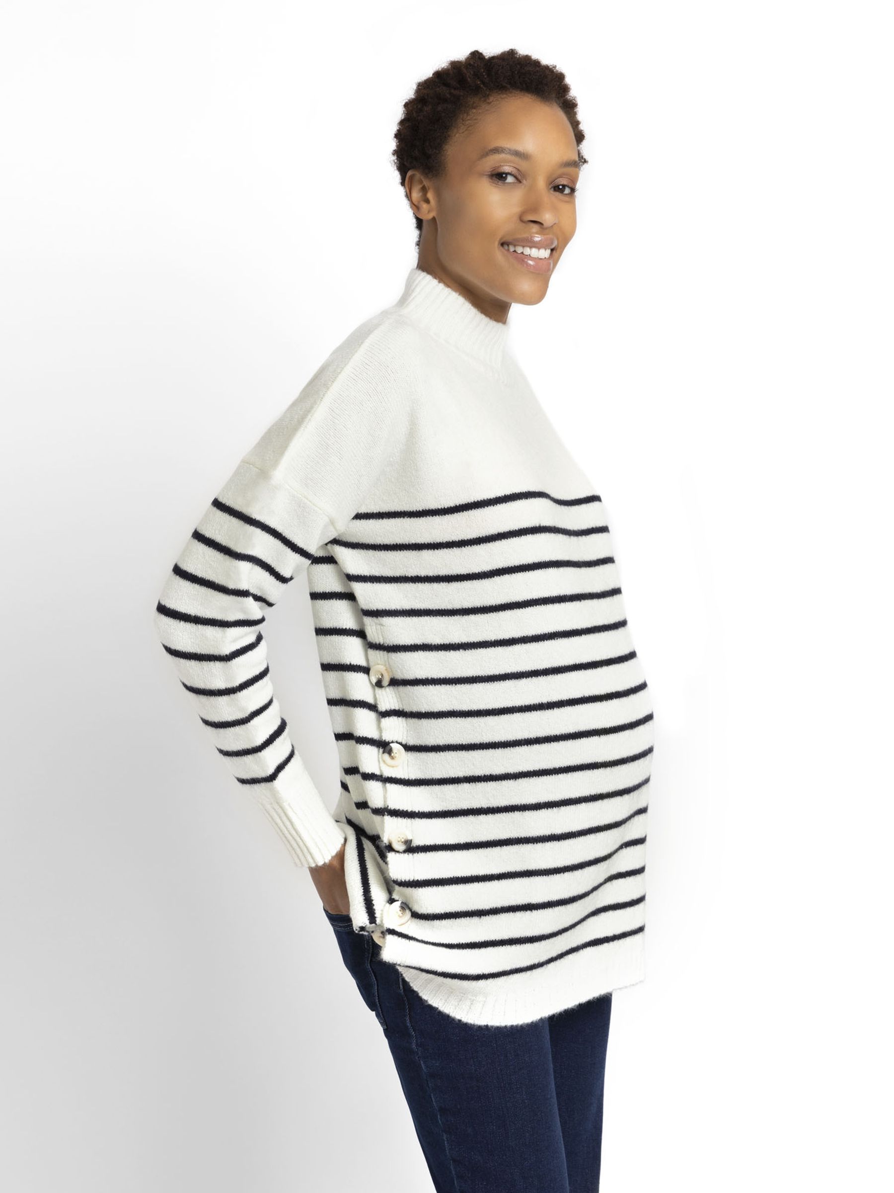 Buy Cream Stripe Turtle Neck Maternity & Nursing Jumper from the JoJo Maman Bébé UK online shop