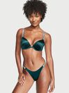 Victoria's Secret Black Ivy Green Smooth Thong Shine Strap Knickers