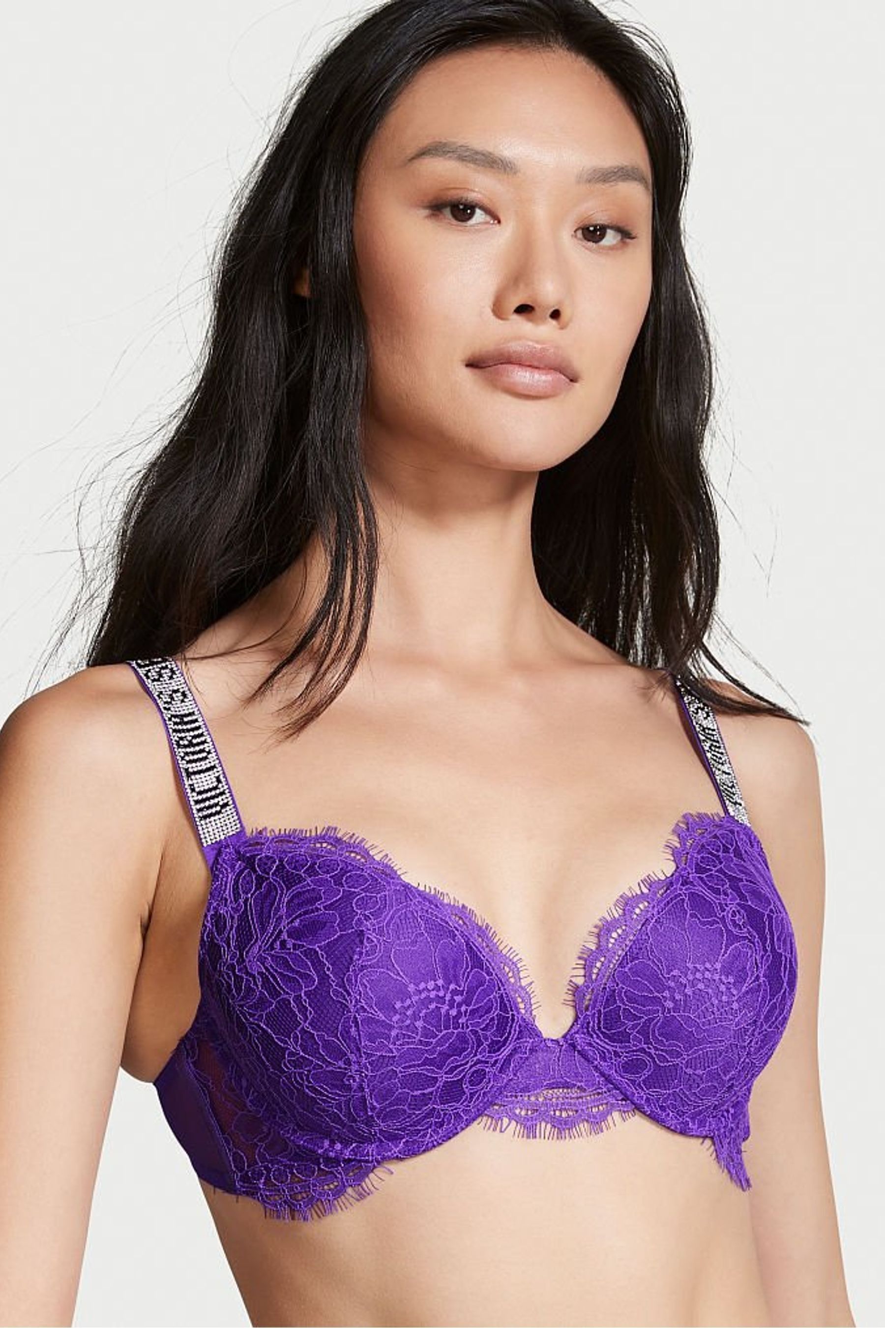 Buy Victoria S Secret Bright Violet Purple Lace Shine Strap Plunge Push Up Bra From The Victoria